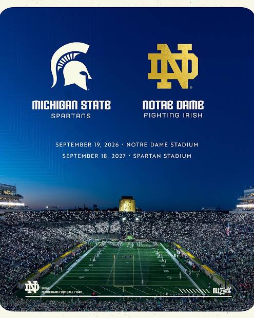Notre Dame-Michigan State is back. ☘️ For one of us, it started with the  1966 Game of the Century. For the other, it's mostly been history. Two  generations. Sixty years. One rivalry.