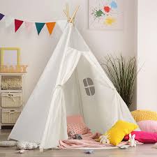 Amazon Com Teepee Tent For Kids Teepee Tent For Girls Toddler Teepee Tipi Tent Kids Baby Tee Pee Non Toxic White Cotton Canvas With Antislip Mat And Vibrant Flags For Childrens Indoor Outdoor