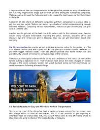 Brief Overview Of A Malaysia Car Rental Company
