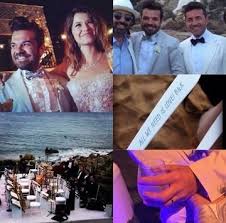 Özellikle beren saat, antrasit rengi saten elbisesiyle tüm dikkatleri üzerine toplarken, sütyen giymediği flaşların patlamasıyla ortaya çıktı. Beren Saat Kenan Dogulu Dugununden Ilk Kareler