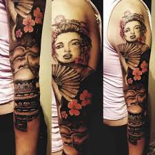 Japanese tattoo sleeve by @fibs_. Geisha With Mask Tattoo Novocom Top
