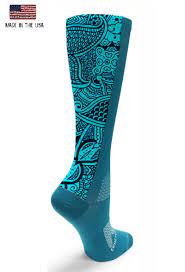 Teal Otc Flowers Compression Stockings Nurse Compression Socks Compression Socks