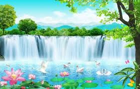 3d Waterfall Lotus Goose Background Wall Painting Wall Painting Green Screen Video Backgrounds Best Background Images Flower Background Wallpaper