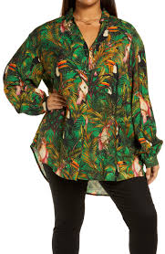 Shop Never Fully Dressed Multi Plus Size Green Parrot Button Up Shirt