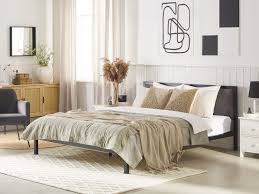 Testiera letto con comodini sospesi: Letto In Metallo Nero Con Testiera Grigia 180 X 200 Cm Clamart Beliani It