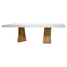 One important element in all modern rustic rooms is the use of wood accents. Virginia Modern Rustic Grey Fiberglass Cement Top Teak Wood Stump Outdoor Dining Table 94 Inch 41 D 50 D Kathy Kuo Home