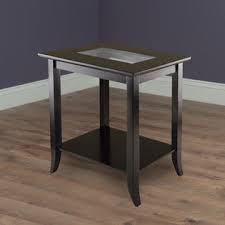12.01in w x 15.28in d x 4.21in h. Winsome Wood Genoa Rectangular End Table With Glass Top And Shelf