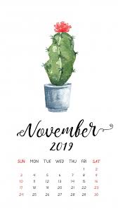 Watercolor Cactus Calendar For November 2019 Calendar Wallpaper Watercolor Cactus November Wallpaper