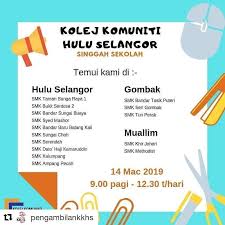 Senarai kolej komuniti seluruh malaysia serta alamat, nombor telefon dan kursus yang carian maklumat senarai penuh kolej komuniti yang menawarkan program siji, diploma dan kursus pendek no. Kolej Komuniti Hulu Selangor Fan Page Rasmi Facebook