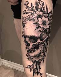 On one side, the plumeria, a beautiful yet poisonous flower, and on top of the skull, two ravens feeding. Tattoo Snob On Instagram Skull Flowers By Jakobholst Tattoo At Venlig Hilsen In Aarhus Denm Skull Girl Tattoo Floral Skull Tattoos Feminine Skull Tattoos