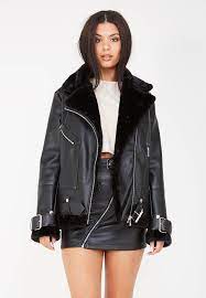 Faux Fur Shearling Jacket With Silver Zip Detail Luxury Faux Shearling Fabric Biker Style Collar Buckle Detail Fastening Fu Jackets Coats Jackets Women Fashion