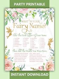 Fairy Name Game Fairy Party Game Printable What Is Your Fairy Name Birthday Party Poster Pixie Faerie Sign 8x10 A4 Pdf Instant Download Fairy Garden Birthday Party Fairy Party Games Garden