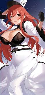 coat, framed breasts, orange hair, fur-trimmed coat, long hair - Anime R34