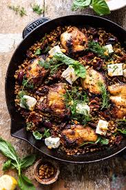 One Skillet Greek Sun Dried Tomato Chicken And Farro Half Baked Harvest Recipe Half Baked Harvest Recipes Harvest Recipes Recipes