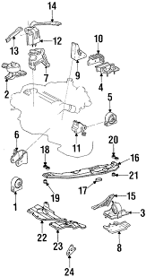 There are 4 mounts for engine & trans axle, the rear is the hardest to get to but on a hoist it is not so bad, the side transmission mount is the next hardest, the other two are fairly easy. Engine Mounting For 1990 Toyota Camry Toyota Parts Center
