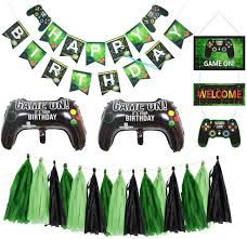 He's particularly into his xbox system, so xbox controller cookies were quickly added to my project list. Video Game Party Supplies Set Paper Banner Game On Welcome Hanging Decor Game Themed Birthday Party Decorations For Boy And Kids Party Diy Decorations Aliexpress