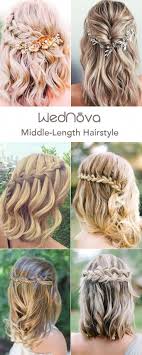 Chic Half Up Half Down Wedding Hairstyles Bohemian Soft Waves Medium Length Wit Short Wedding Hair Half Up Half Down Short Hair Bridesmaid Hair Medium Length