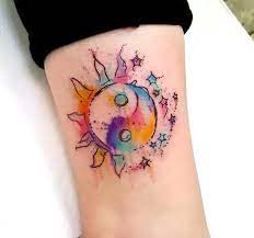 Small Watercolor Yin Yang Tattoo Idea Yin Yang Tattoo Ideas Sun Tattoos Tattoos