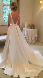 Simple Backless Satin Wedding Dresses Chapel Train Vw1237 Bow Wedding Dress Backless Wedding Dress Royal Wedding Dress