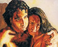 ציור בשמן גבר אישה מחובקים ציורי זוגות דיוקן גברים פורטרט נשים יחסים וזוגיות רפי פרץ צייר | רפי פרץ צייר אמן ישראלי עכשווי אמנות ישראלית עכשווית מודרנית | רפי פרץ צייר אמן