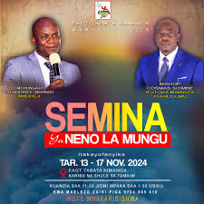 Karibu semina ya neno la Bwana, maombi na maombezi yatafanyika kwa wote  wenye mahitaji