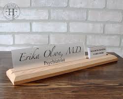 Desk Name Plate With Attached Business Card Holder Card Etsy In 2020 Desk Name Plates Custom Desk Name Plates Name Plate