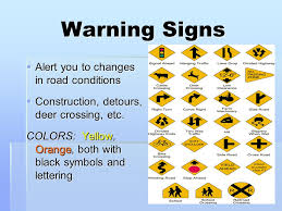Some common warning signs are shown below. Traffic Lights Road Signs Road Markings Do Now True Or False A Stop Sign Is Shaped Like A Triangle A Broken Yellow Line Means That You Can Pass Ppt Download