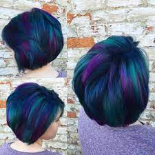 Peacock Hair Blue Purple And A Little Green Peacock Hair Color Short Hair Color Cool Hair Color