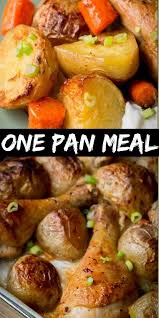 One Pan Meal Baked Chicken And Potatoes Sheet Pan Meals Chicken Chicken Drumstick Recipes Sheet Pan Dinners Chicken