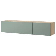 Storage combination with doors180x42x74 cm. Besta Banc Tv Avec Portes Effet Chene Blanchi Notviken Gris Vert Ikea