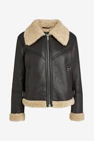 Womens Next Black Emma Willis Shearling Style Aviator Jacket Black Faux Shearling Jacket Aviator Jackets Jackets For Women