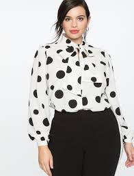 Black And White Polka Dot Blouses For Womens Tie Neck Blouse Women S Plus Size Tops Eloquii Plus Size Tops Plus Size Outfits Plus Size Fashion For Women