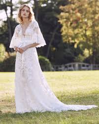 Marchesa Fall 2019 Lace A Line Wedding Dress With Sheer Flutter Sleeves And Waistline Bow Marc Marchesa Bridal Marchesa Wedding Gown Marchesa Wedding Dress