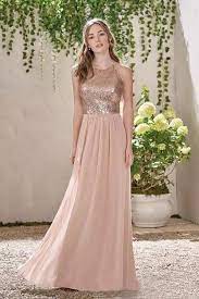 Hidden back zipper and clasp. Rose Gold Color Long Gown Novocom Top