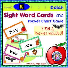 Kindergarten Fall Dolch Sight Word Cards Pocket Chart Game