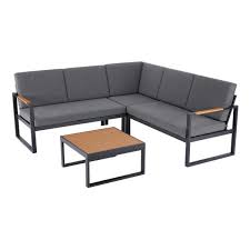 Outdoor sets with garden table and chairs. Hampton Bay Pinnacle Park Black 4 Piece Wood Outdoor Sectional Set With Dark Grey Cushions 82340 The Home Depot Corner Sofa And Chair Grey Cushions Hampton Bay