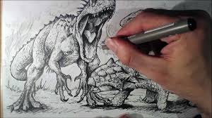 Draw the legs, arms and the rex's snout. Drawing Backgrounds And Trees Indominus Vs Ankylosaurus Part 5 Dailymotion Video