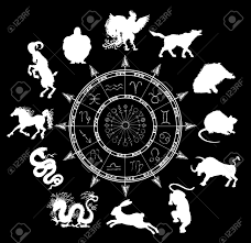 Black Chart With Horoscope Symbols And Chinese Zodiac Animals