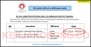 Sekiranya anda, seorang warganegara malaysia yang cukup syarat kelayakan dan berumur tidak kurang daripada 18 tahun. Jawatan Kosong Majlis Amanah Rakyat Mara