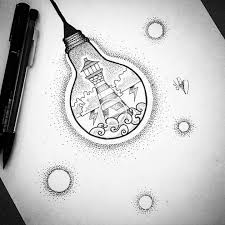 Art Drawings Lightbulb Lighthouse Ok Dovme Tasarim Cizim Fikirleri Sanat Karalama Defteri