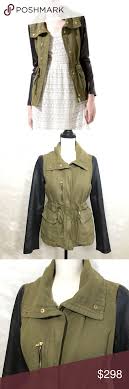 Zara Safari Military Green Leather Sleeves Jacket Leather Sleeve Jacket Leather Sleeve Green Leather