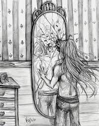 Mirror Drawing Insecurity For Free Download Girl Looking In Mirror Drawing Mirror Drawings Drawings Cartoon Drawings