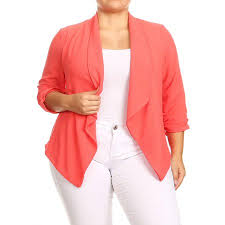 Moa Collection Womens Solid Casual Plus Size Loose Fit Draped Cardigan Blazer Jacket Made In Usa