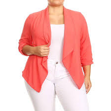 moa collection womens solid casual plus size loose fit draped cardigan blazer jacket made in usa