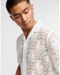 ASOS Regular Fit Paisley Lace Shirt With Revere Collar in White for Men