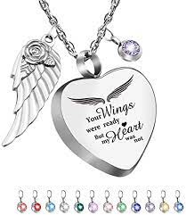 Dletay Heart Urn Necklace For Ashes With 12 Birthstones Cremation Jewelry For Ashes Your Wings Were Ready My Hea Ashes Jewelry Urn Necklaces Cremation Jewelry