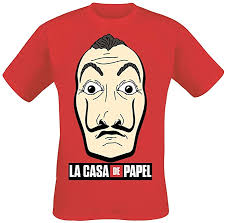Netflix a acquis les droits de la série et a diffusé la première partie dès le 21 décembre 2017 dans le monde entier, la plateforme de streaming a diffusé la deuxième partie le 6 avril 2018. La Casa De Papel Mask And Logo Men T Shirt Red Amazon De Bekleidung