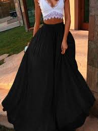 Une jupe longue noire est disponible sous de multiples coloris (noir, multicolore, rouge) et matières (cuir, jean, simili cuir). Jupe Longue En Mousseline Fluide Mode Elegant Femme Noir Jupes Bas