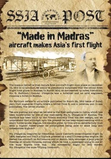 This Article about Giacomo D'Angeli's Flight Was published in Old News paper and Magazine's of Madras is about " How the Aeroplane came to Madras "in March 10 1910 .... Hope Like