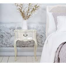 Luxury french provincial style bedroom furniture of wood in beiges and greys. Sylvia Silver Single Drawer Bedside Table Fbc
